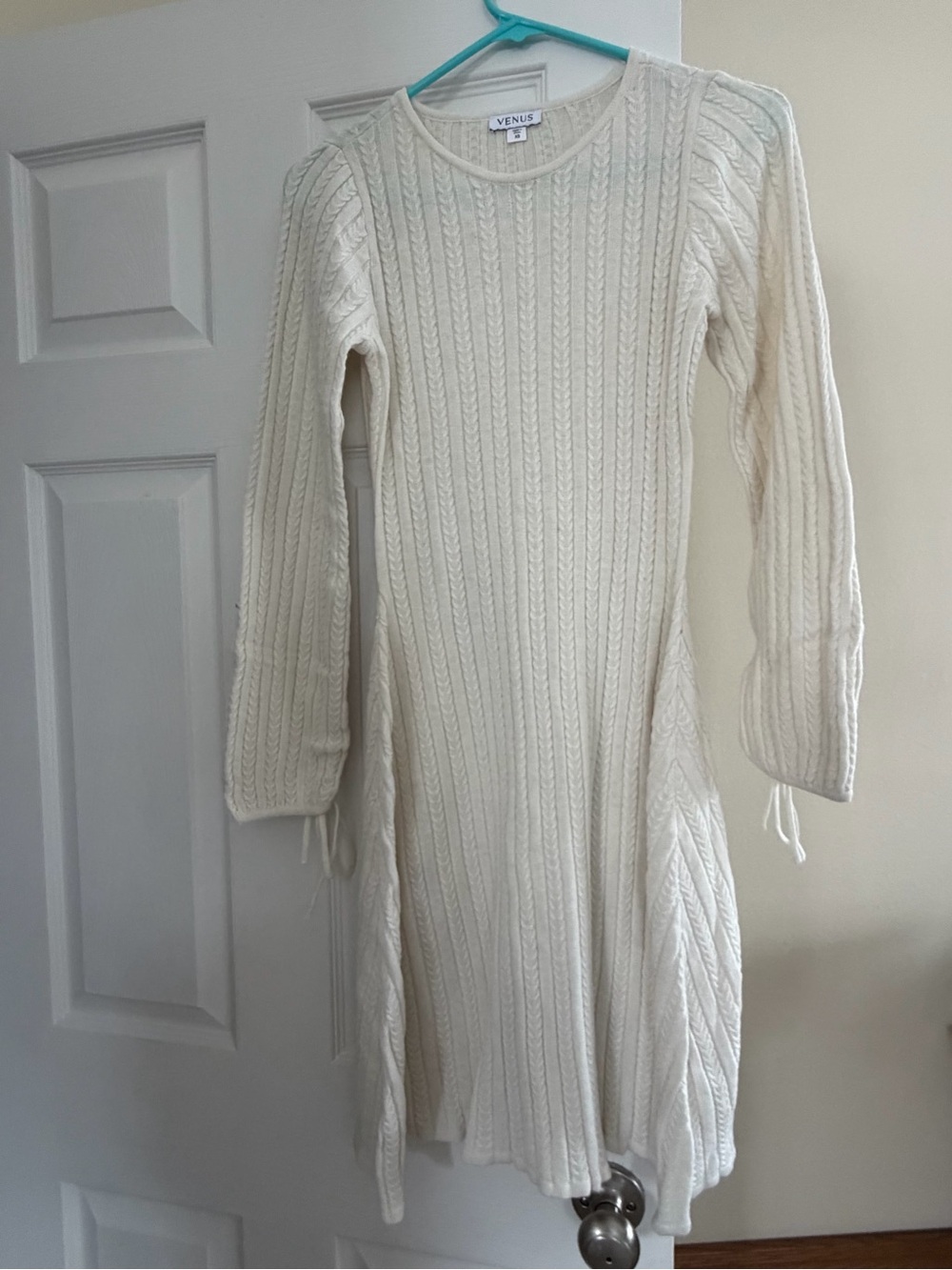 VENUS Cream Cable-Knit Scoop Neck Sweater Dress